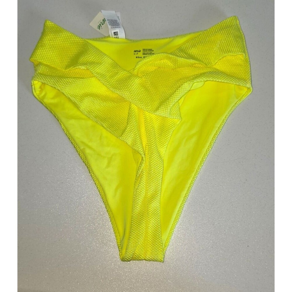 Aerie American Eagle Neon Yellow High Cut Cheeky Small Swim Bathing Suit NEW